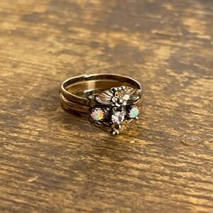 Elegant Floral Opal Ring sterling silver 14GF 925 antique